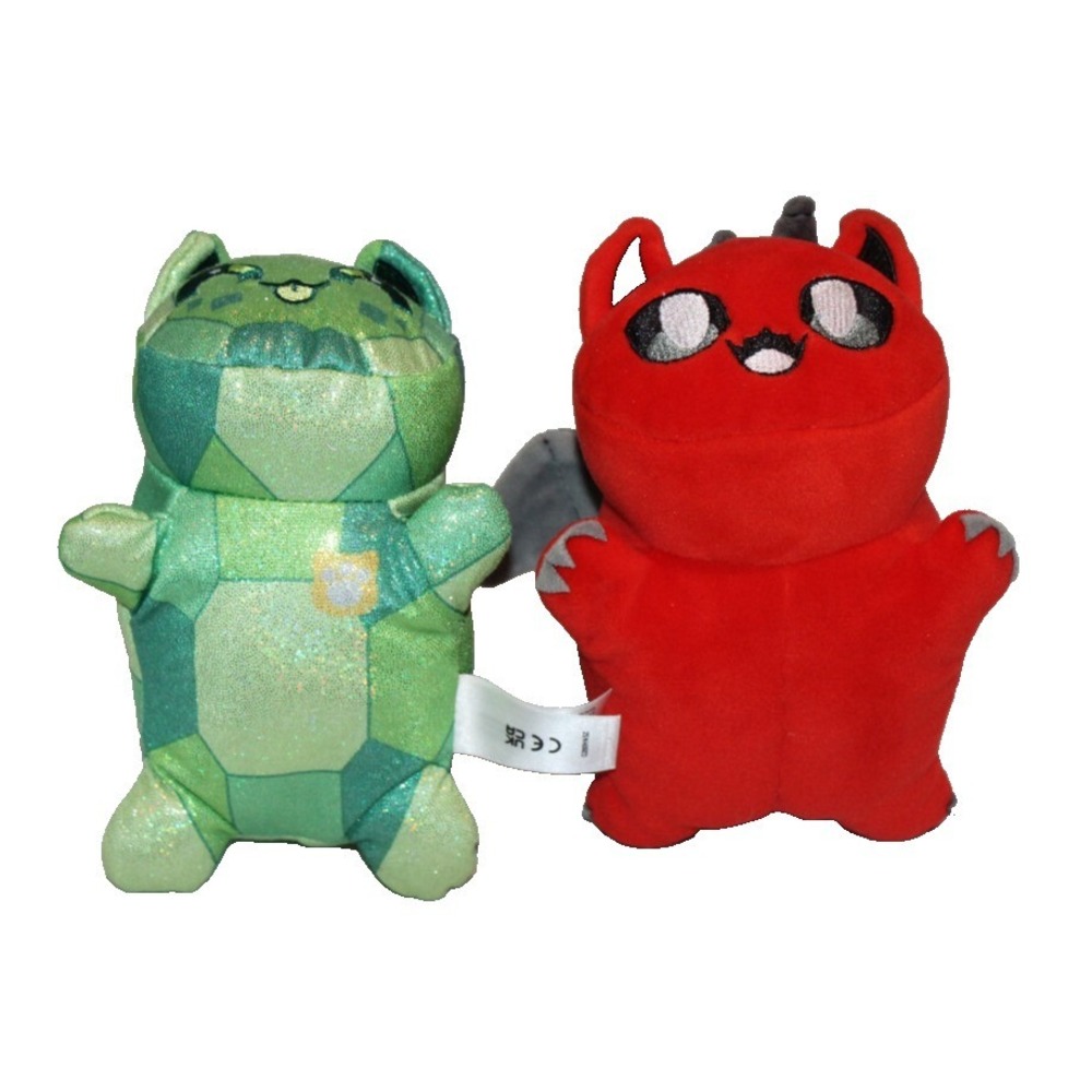Aphmou MeeMeows 6" cat plush‎ emerald green & red with wings & horns lot of 2
